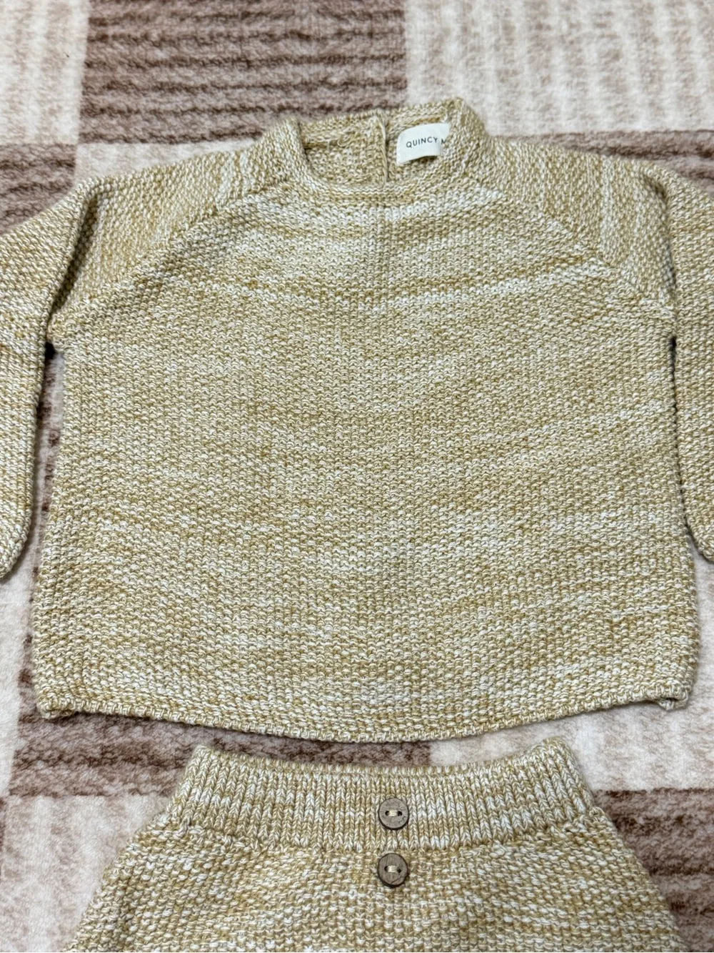 NEW Quincy Mae summer knit set 3-6 months neutral sweater shorts matching beige